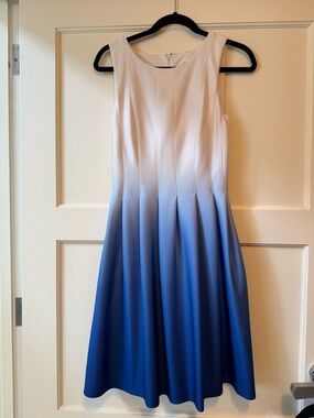 Calvin Klein White to Blue Ombre Sleeveless Midi Dress